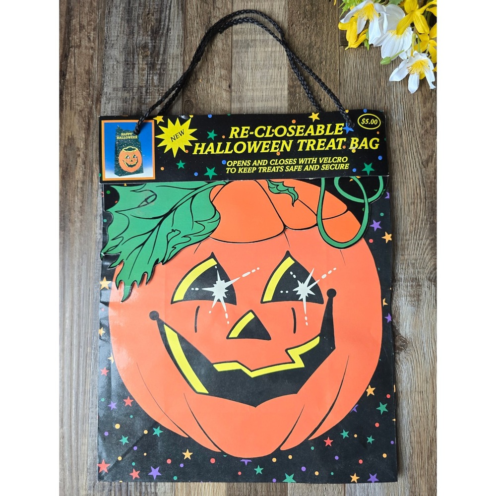 NIP Vintage‎ 1997 Halloween Jackolantern Treat Bag Recloseable Pumpkin 90s